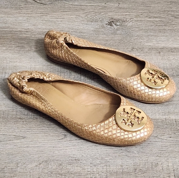 Tory Burch Reva Python Leather Flats - Picture 3 of 13